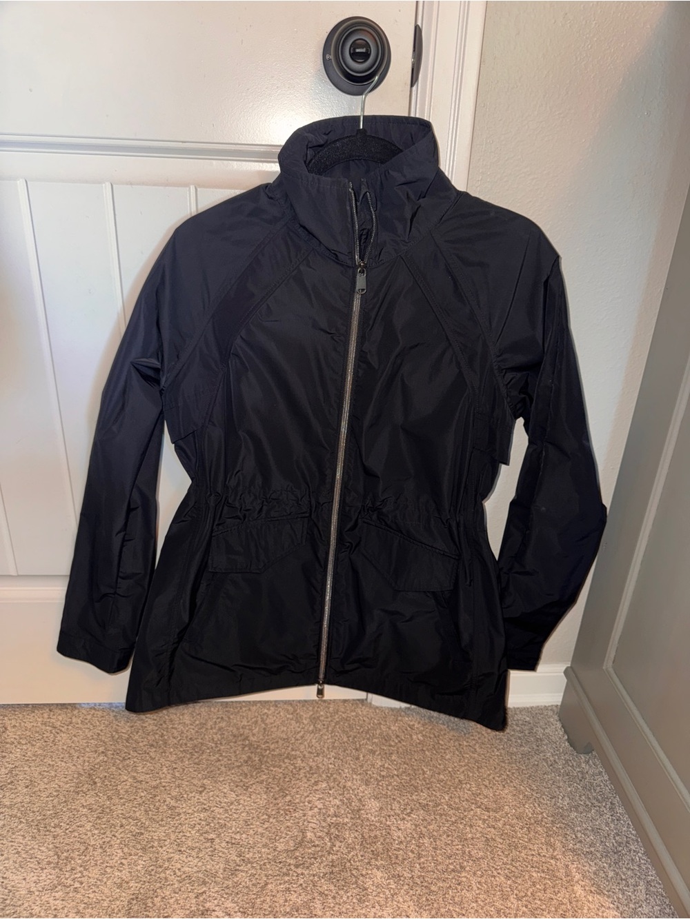 Athleta Women's Black Utility Jacket with Cinched Waist and Zip Front